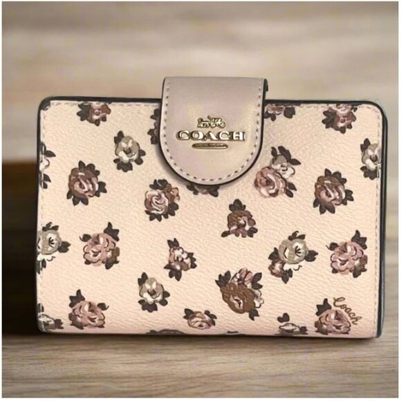 Coach Medium Corner Zip Wallet Rosette Floral Pink Canvas CZ343 Compact ORG PKG - Picture 1 of 9